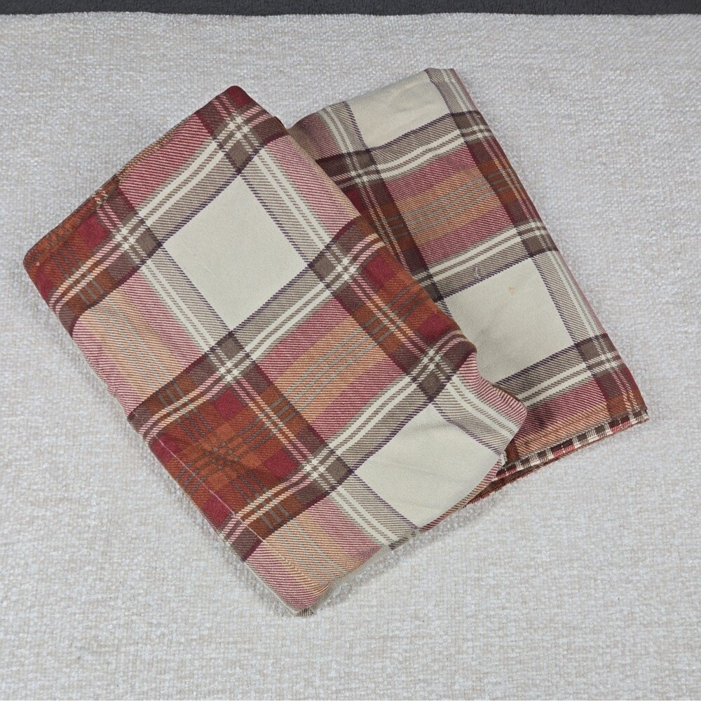 Eddie Bauer Home Standard Size Pillow Shams Set 2 Red Brown Ivory Preppy Plaid